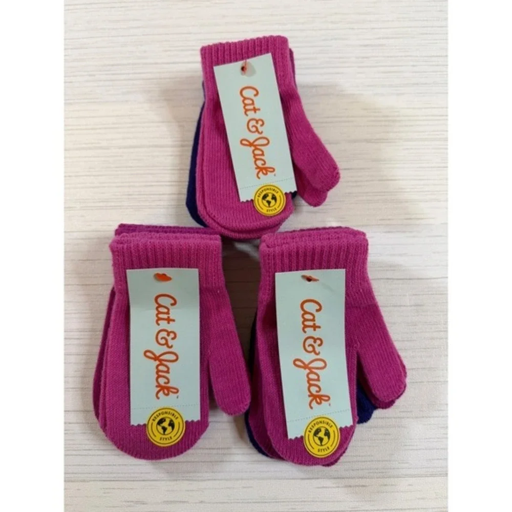 Cat & Jack Toddler Girls 3 Pack Knit Mittens Pink Purple Size 2T-5T NEW